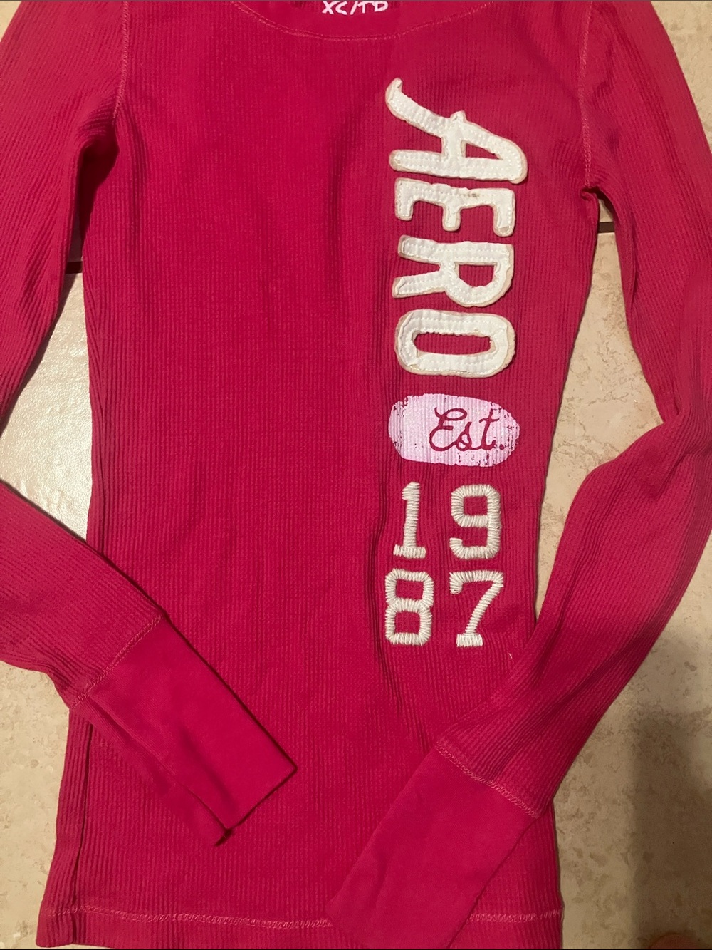 Aeropostale Pink Ribbed Long Sleeve Graphic Top - Picture 2 of 4
